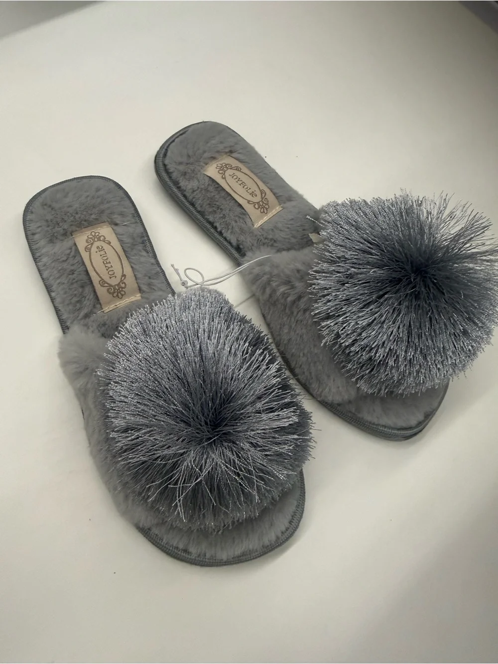 Joyfolie Girls Cozy Pom-Pom Grey Slippers 11 Y